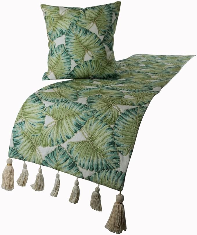 The HomeCentric Decorative Designer Handmade Bed Runner Without Pillow Cover, 68 x 18 Inch Designer Full Size Bed Scarf in Printed Linen & Embroidery Bed Linen Foot Warmer Home - Tropical Feeling
