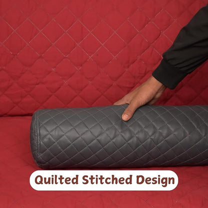 Neck Roll Pillow Cushion Cover, 22x6 Inch Full Moon Round Bolster Pillow Case, Cylinder Soft Lambskin Leather Pillowcase for Head, Spine & Neck Support During Sleep - Quilted Charcoal Grey Pack of 1