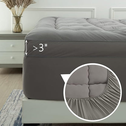 Marine Moon Mattress Topper Queen, Marine Moon Cooling Bed Topper Cover, Thick Soft Pillow Top Mattress Pad, Plush Hotel Down Alternative Mattress Topper with 8-21" Deep Pocket, Grey