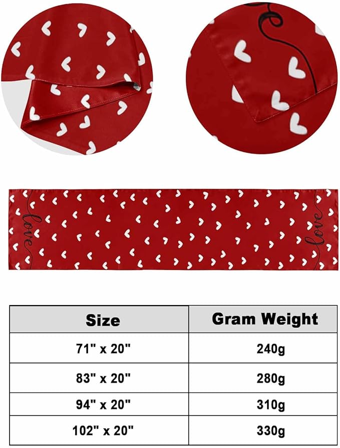 Valentine's Day White Love Hearts Bed Runners for Bedroom Hotel,Decorative Bedding Scarf Sweetheart and Quote on Red Bed End Blanket Bedding Runner Scarves for King Size Bed,102x20in
