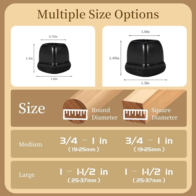 Square Chair Leg Floor Protectors Medium 24Pcs, Silicone Chair Leg Protectors - Image 2