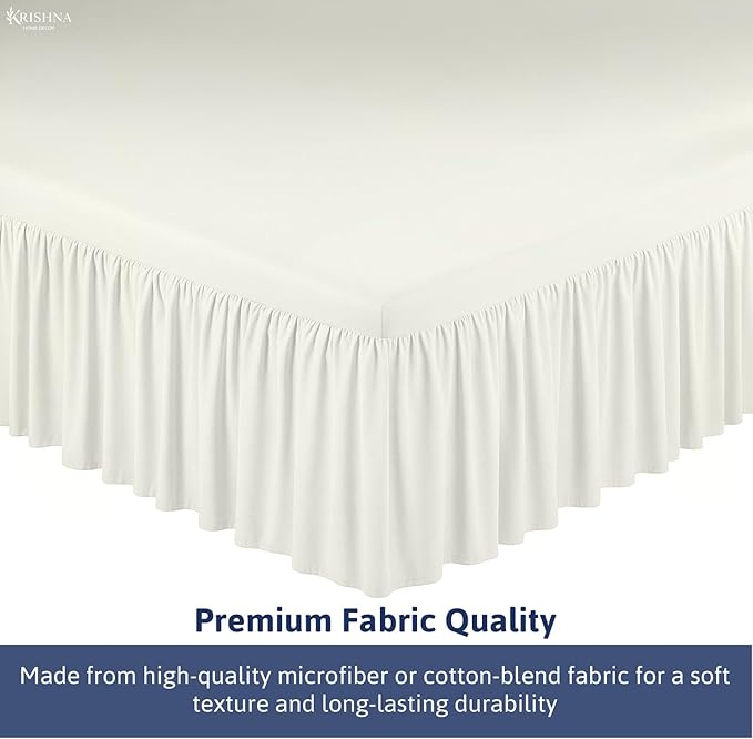 KRISHNA Ruffled Bed Skirt with Split Corners King, 100% Microfiber Hotel Quality, 10 Inch Drop Dust Ruffle Gathered Bedskirt with Platform, 78" x 80", Ivory