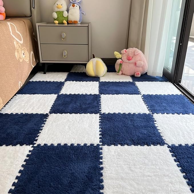 12Pcs Interlocking Carpet Tiles, Fluffy Play Mat Floor Tiles Thick Padded by Unknown