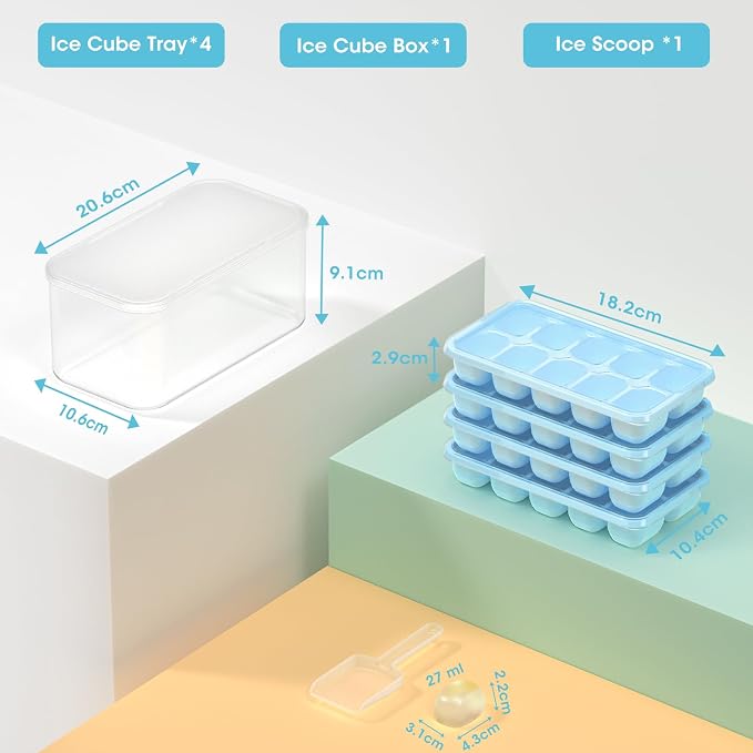 DOQAUS Ice Cube Tray with Lid and Bin, 4 Pack Silicone Plastic Ice Cubes Trays - Image 7