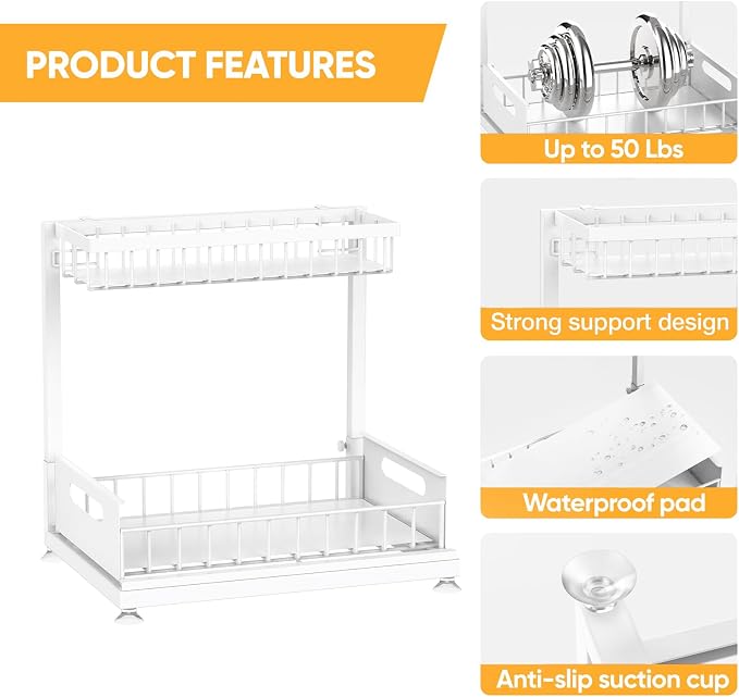 Under Sink Organizer Storage 2-Tier Premium Metal Pull-Out Kitchen Cabinet - Image 6