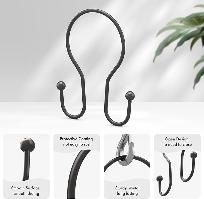 AmazerBath Bronze Shower Curtain Hooks Shower Curtain Rings, Simple Double Hook - Image 2