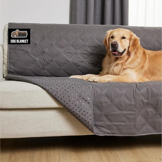 GORILLA GRIP Waterproof Bed Cover for Dogs, 82x52, Gripped Slip Resistant Backing, Leak Proof Washable Dog Blanket Covers Sofa, Couch, Sectional, Crate, Car, RV Seats, Pet Puppy Essentials, Charcoal