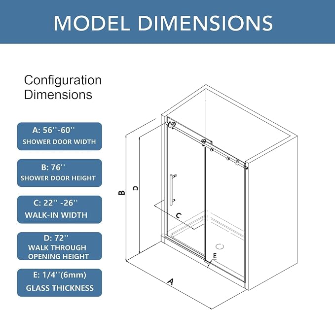 KPUY Frameless Shower Door, 55-60" W x 76" H Sliding Glass Shower Door - Image 5