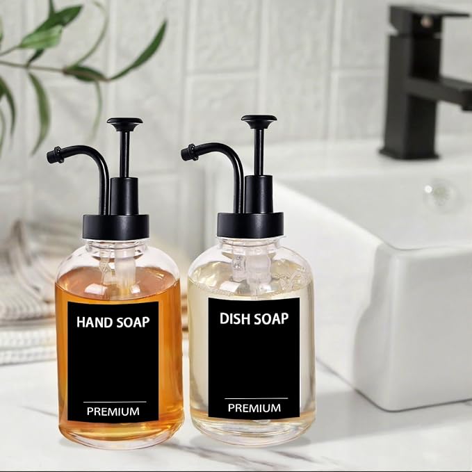 12oz Dish Soap Dispenser for Kitchen, Hand Glass Soap Dispenser Set - Image 5