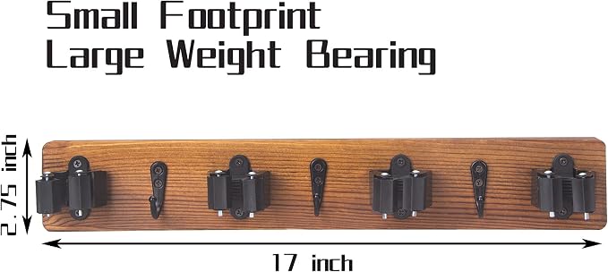 Mop and Broom Holder Wall Mount Solid Wood Broom Rack Wall Mount 4 Positions 3 - Image 2