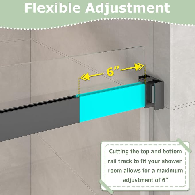 55"-60" W x 76" H Frameless Sliding Shower Door, Double Sliding Shower Door - Image 7