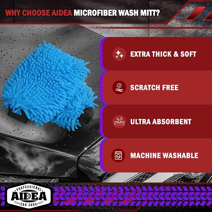 AIDEA Car Wash Mitt Microfiber-2PK, Scratch-Free& Lint-Free, Premium Chenille - Image 3