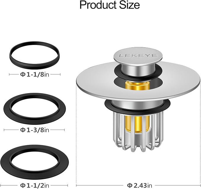 LEKEYE Bathroom Sink Stopper | Shower Drain Hair Catcher | Pop-up Sink Drain - Image 3