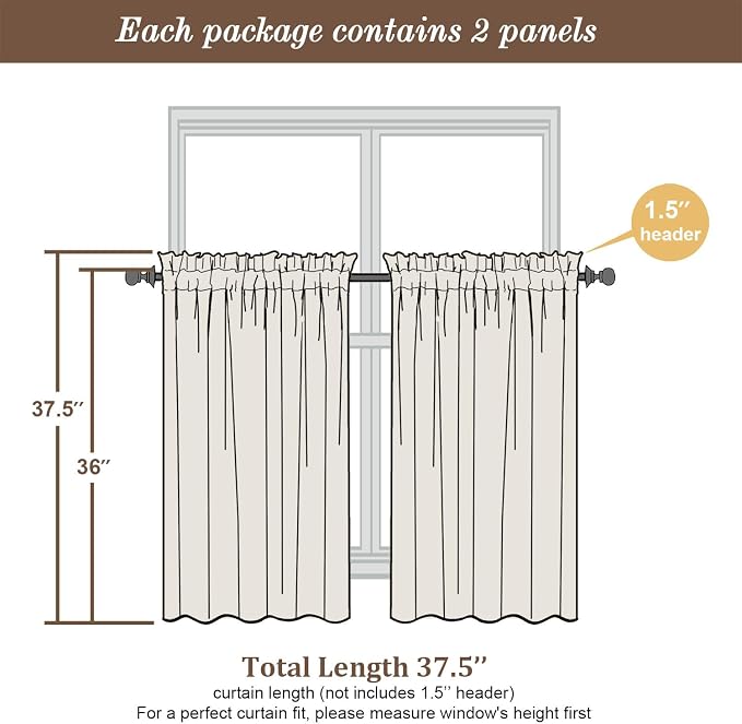 Chyhomenyc Light Green Sheer Curtains 36 inch Length 2 Panels Set, Light - Image 3