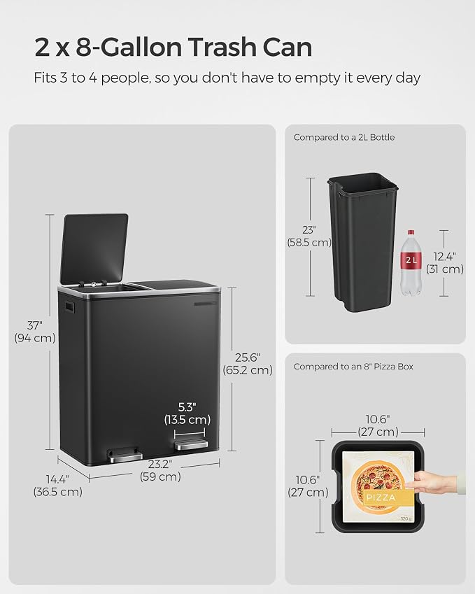 SONGMICS Trash Can, 2 x 8 Gallon Garbage Can - Image 5