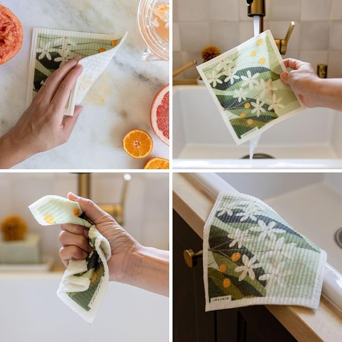 Swedish Dishcloths – Classic Botanical Floral Designs – Reusable Compostable - Image 3