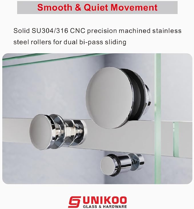 3/8" Sliding Glass Shower Door, 61-65" W x 80" H Frameless Bathroom Door - Image 5