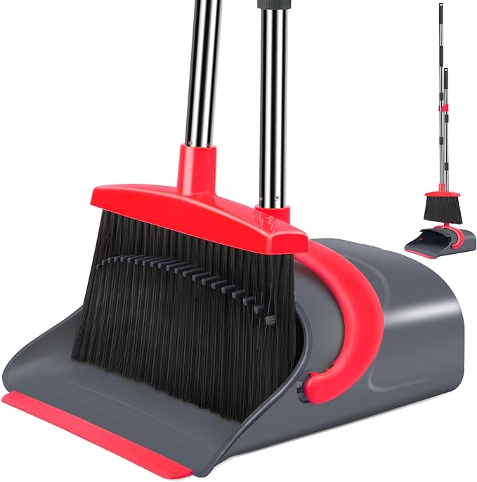 YZO Broom and Dustpan Set, 50.6-Inch Long Handle Standing Design, Dustpan Front by Unknown