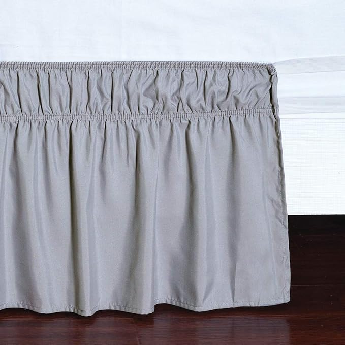 MEILA Wrap Around Bed Skirt Three Fabric Sides Elastic Dust Ruffled 18 Inch Tailored Drop,Easy to Install Fade Resistant-Grey, Twin/Full