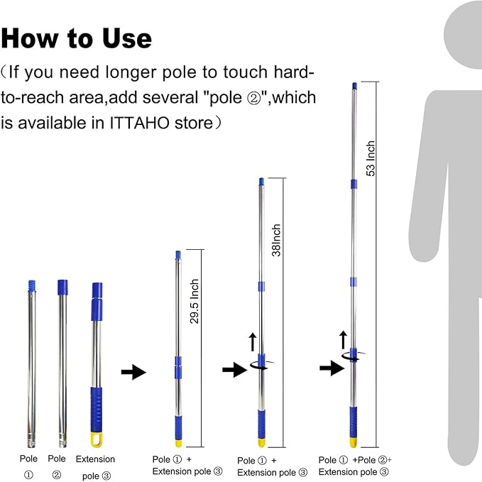 ITTAHO Window Washing Kit with Extension Pole, Window Cleaner - Image 4