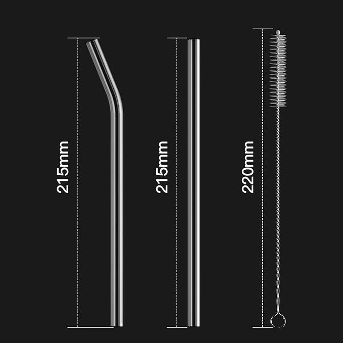 4-Pack Reusable Glass Straw, Size 8.5''x10 MM, Including 2 Straight and 2 Bent - Image 3