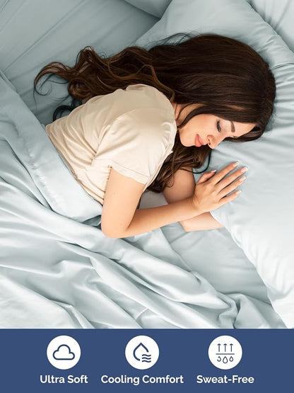 Extra Deep Full Sheet Set - 6 Piece Breathable & Cooling Sheets - Hotel Luxury Bed Sheets Set - Easy & Secure Fit - Soft, Wrinkle Free & Comfy Sheets Set - Ice Blue Sheet Set with Extra Deep Pockets