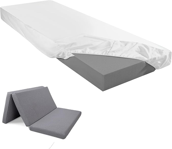 Breling Fitted Sheet (Sheet Only) Compatible with Milliard Trifold Mattress Folding Mattress Fitted Microfiber Bedsheet for Camp Bunk Rvs Bed(White,Single,4'')