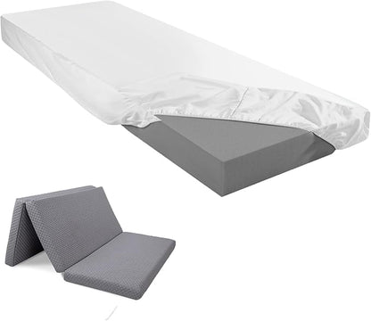 Breling Fitted Sheet (Sheet Only) Compatible with Milliard Trifold Mattress Folding Mattress Fitted Microfiber Bedsheet for Camp Bunk Rvs Bed(White,Single,4'')