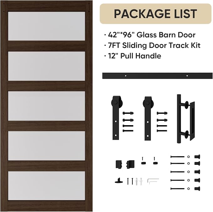 BARNSMITH 42in x 96in Glass Barn Door and 7FT Sliding Door Hardware Included - Image 8
