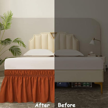 MEILA Wrap Around Bed Skirt Three Fabric Sides Elastic Dust Ruffled 18 Inch Tailored Drop,Easy to Install Fade Resistant-Caramel, Queen/King