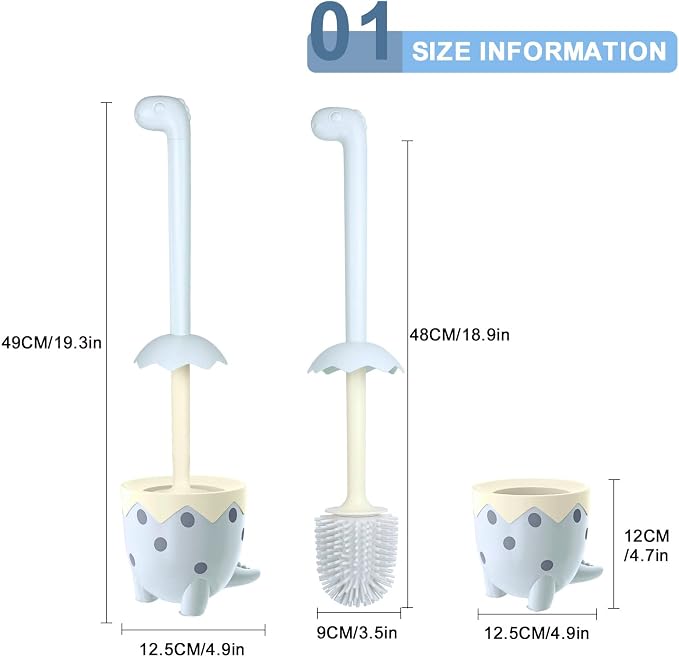 Toilet Brush Dinosaur Shape, Cute Shape Look, TPR Bristles Round Brush - Image 2