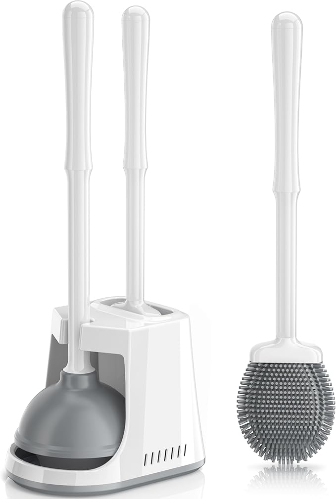 Unique Toilet Plunger and Brush, Silicone Brush and Heavy Duty Toilet Plunger by LOVLOY