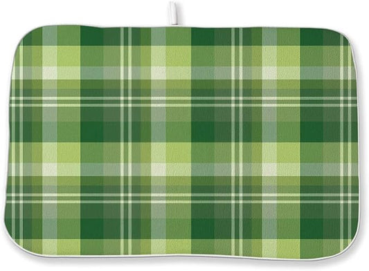 St. Patrick's Day Dish Drying Mat 18 x 24 Inch Green Buffalo Plaid Drying Mat by Sorktse