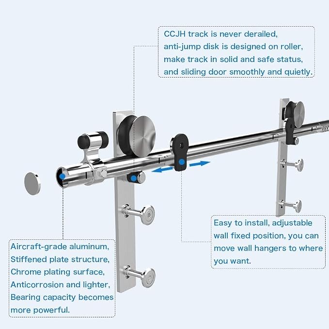CCJH 5.2FT Stainless Sliding Barn Door Hardware Kit Heavy Duty - Image 8