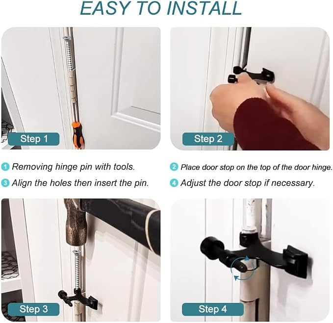 36Pack Hinge Pin Black Door Stopper, Adjustable Heavy Duty Hinge Pin Door Stop - Image 7