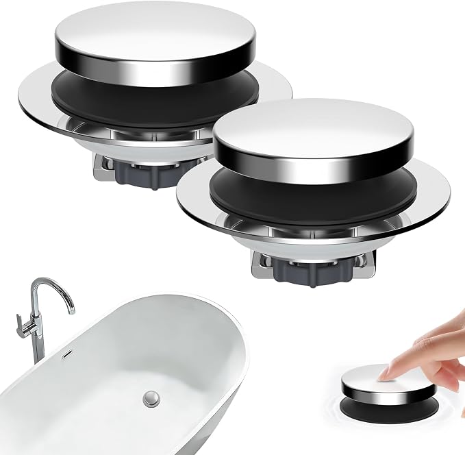 Hibbent 2 Pack 3 in 1 Metal Bathtub Drain Stopper, Universal Pop Up Tub Stopper by Hibbent