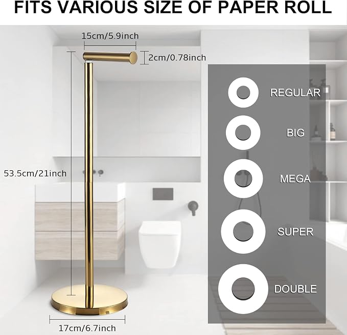 BGL Toilet Paper Holder Standing On Floor Polished Gold, Tissue Holder On Floor - Image 7