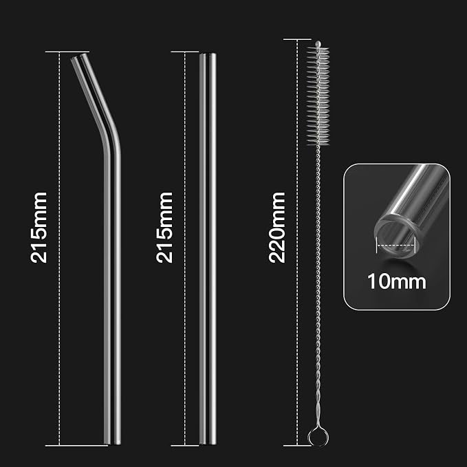 6-Pack Reusable Glass Straw-Transparent, Size 8''x10 MM, Including 3 Straight - Image 3