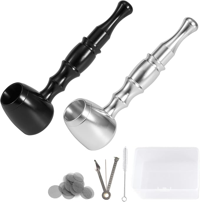 2-Pack Aluminum Alloy Tobacco Pipe Set, 10cm Portable Smoking Pipe by TIMSURE