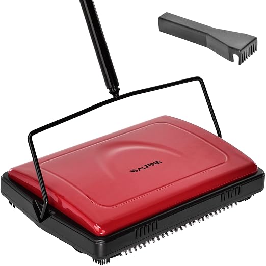 Alpine Manual Carpet Sweeper Triple Brush – Non Electric Multi-Surface Floor by AlpineIndustries