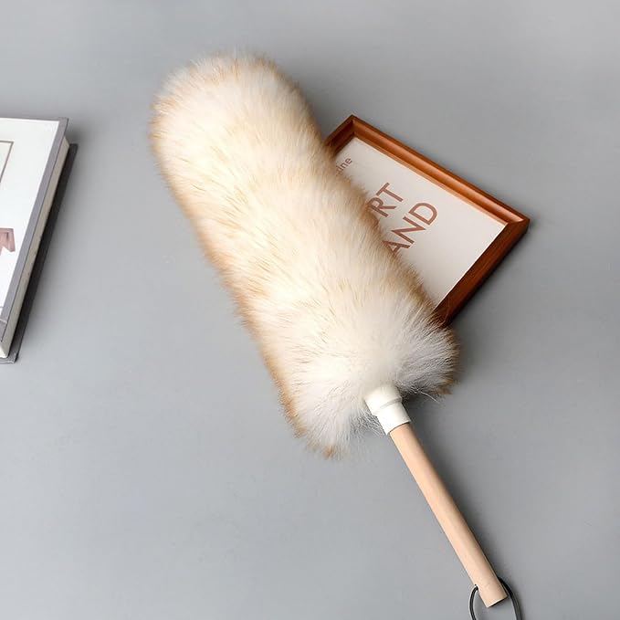 Lambswool Duster with Wooden Handle, Reusable Feather Duster by Unknown