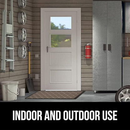 GORILLA GRIP 100% Waterproof All-Season WeatherMax Doormat, 47x35, US Designed Natural Rubber, Stain and Fade Resistant, Low Profile Indoor Outdoor Door Mats, Easy Clean Patio Mat, Taupe Basket Weave