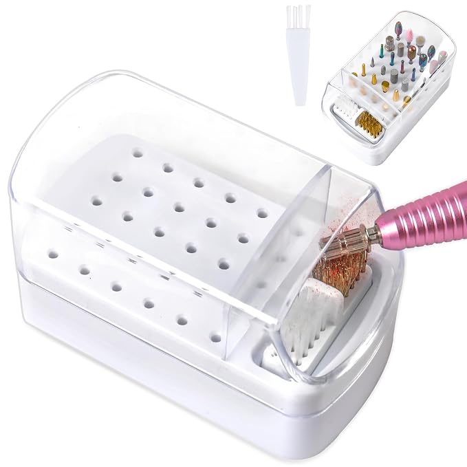 2 in 1 Nail Drill Bits Holder & Cleaner, 30 Holes, Dustproof Storage Box by YINGJEE