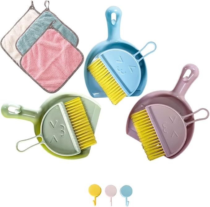 3 Pcs Mini Broom and Dustpan Set, Small Hand Broom and Dustpan Cleaning Cloths by Unknown