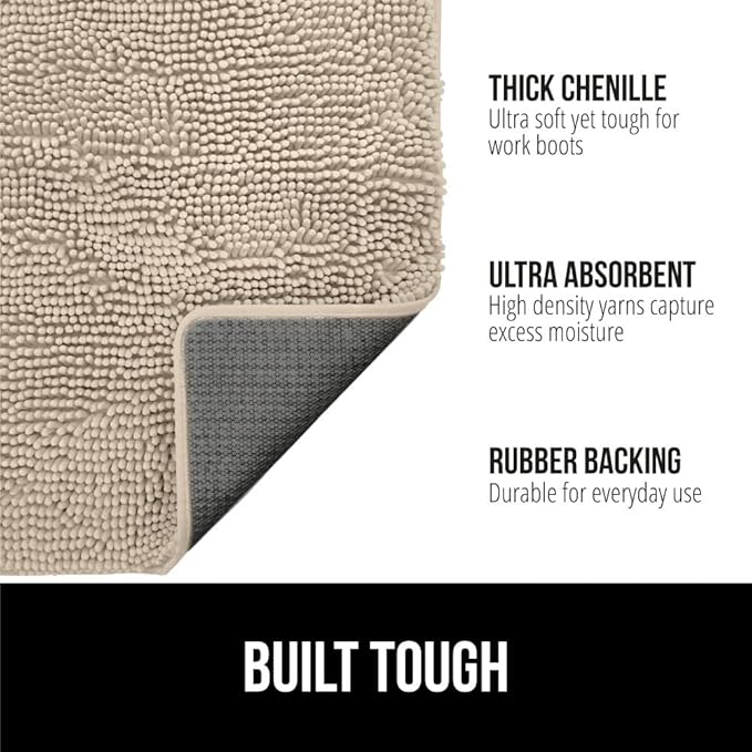 GORILLA GRIP SOAKSTOPPER Dog Door Mat, 35x24 Machine Washable Rug Absorbent Doormat Captures Moisture Mud Dirt, Quick Dry Soft Chenille Entryway Rugs Indoor Entrance Mats for Dog Paws, Beige