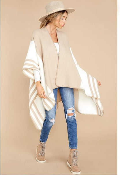 Moss Rose Women's Travel Plaid Shawl Wrap Open Front Poncho Cape for Fall Winter