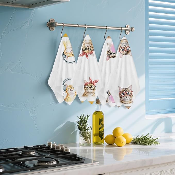Hanamiya Na 4 Pcs Funny Cat Kitchen Hand Towels 24x14 Inch, Cute Hand Towels - Image 5