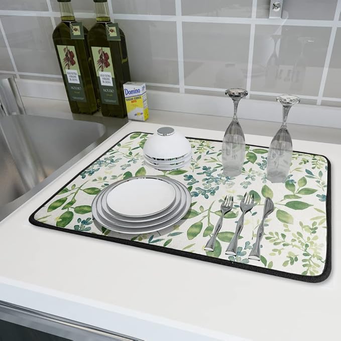 Green Leaves Branches Dish Drying Mat - Image 6
