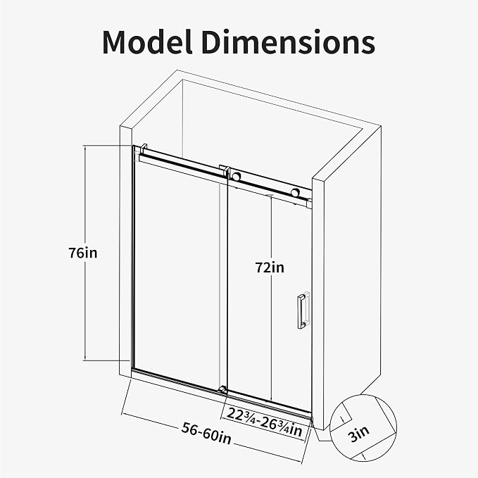 56-60" W x 76" H Frameless Soft-Close Sliding Shower Door, 3/8" SGCC Tempered - Image 8