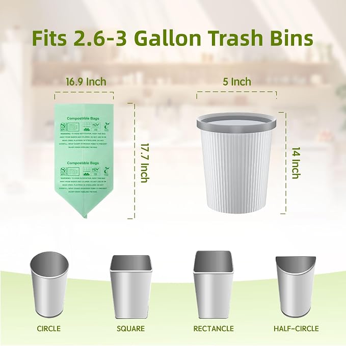 Compostable Trash Bags 3 Gallon, Extra Thick 0.8 Mils, ASTM D6400, OK Compost - Image 7